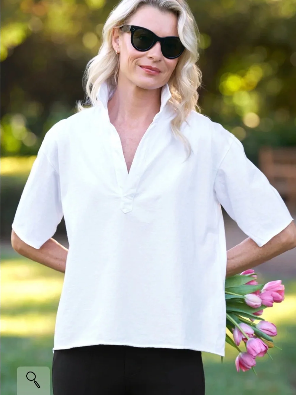 🆕 Frank & Eileen Patty Short-Sleeve Popover Henley in white - Picture 2 of 8